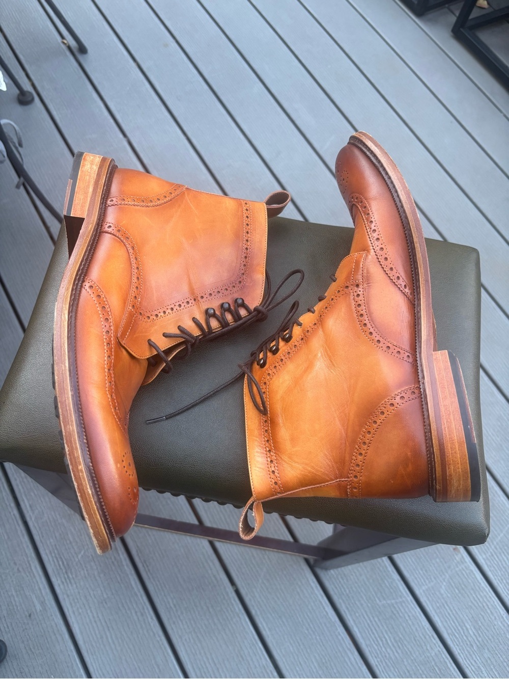 Taft The Mack Men's 45 US 12 Wingtip Combat High Top Dress Boots Honey Brown EUC
